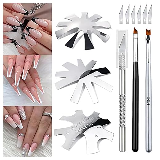 French Cutter for Nails, Lokyango 3pcs French Tip Cutter Edge Trimmer Easy Smile Line Acrylic V Cut Nail with 2pcs Brush, 1pcs Cutting Knife, 5 Spare Blades 7 Piece Set (A)