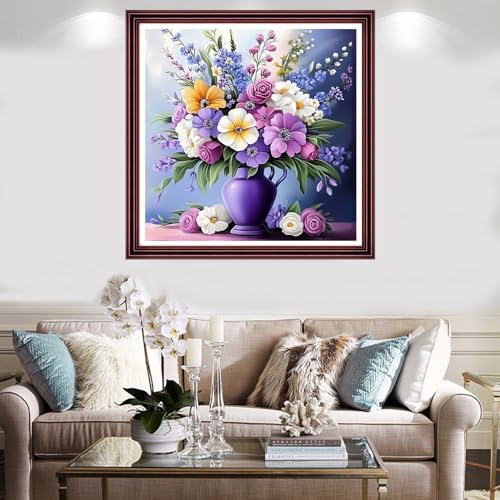 Image of Redxing Stamped Cross Stitch Kits Full Range of Embroidery Starter Kits- Needlepoint Counted Cross Stitch Kits for Beginner Adults 11CT Printed Embroidery Kit-Colorful Flowers 18x18 inch