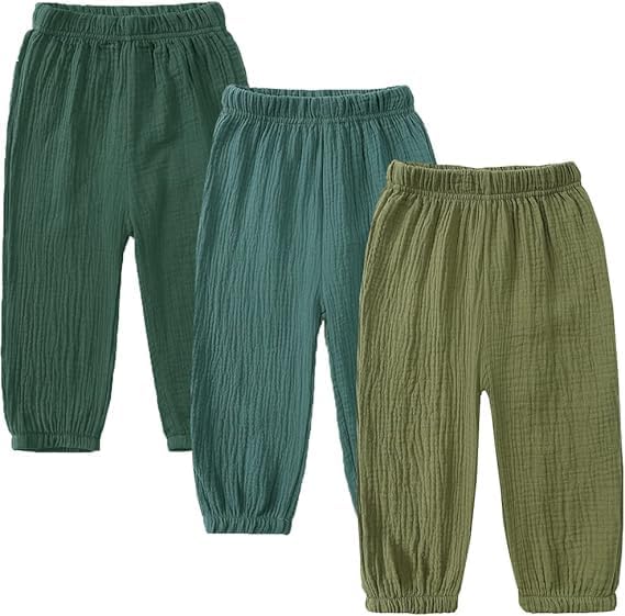GFQLONG Toddler Boy Girl Plain Color Cotton Linen Bloomers Harem Pants Baby for Summer Fall,3pc-Green,1-2T