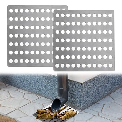 2Pack Steel Rustproof Square Drain Covers - Mesh Drainage Covers with Stainless Steel Swirl Design for Shower & Garden Leaf Guard