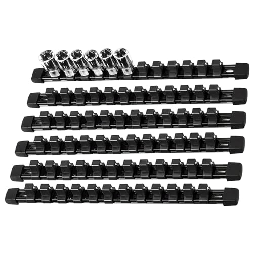 Image of AMM 6-Piece Socket Organizer, 1 /2 inch Drive ABS Tools Socket Holder,Heavy Duty Socket Racks, Premium Quality Socket Clip Rail Holder,The best tool trays in the garage