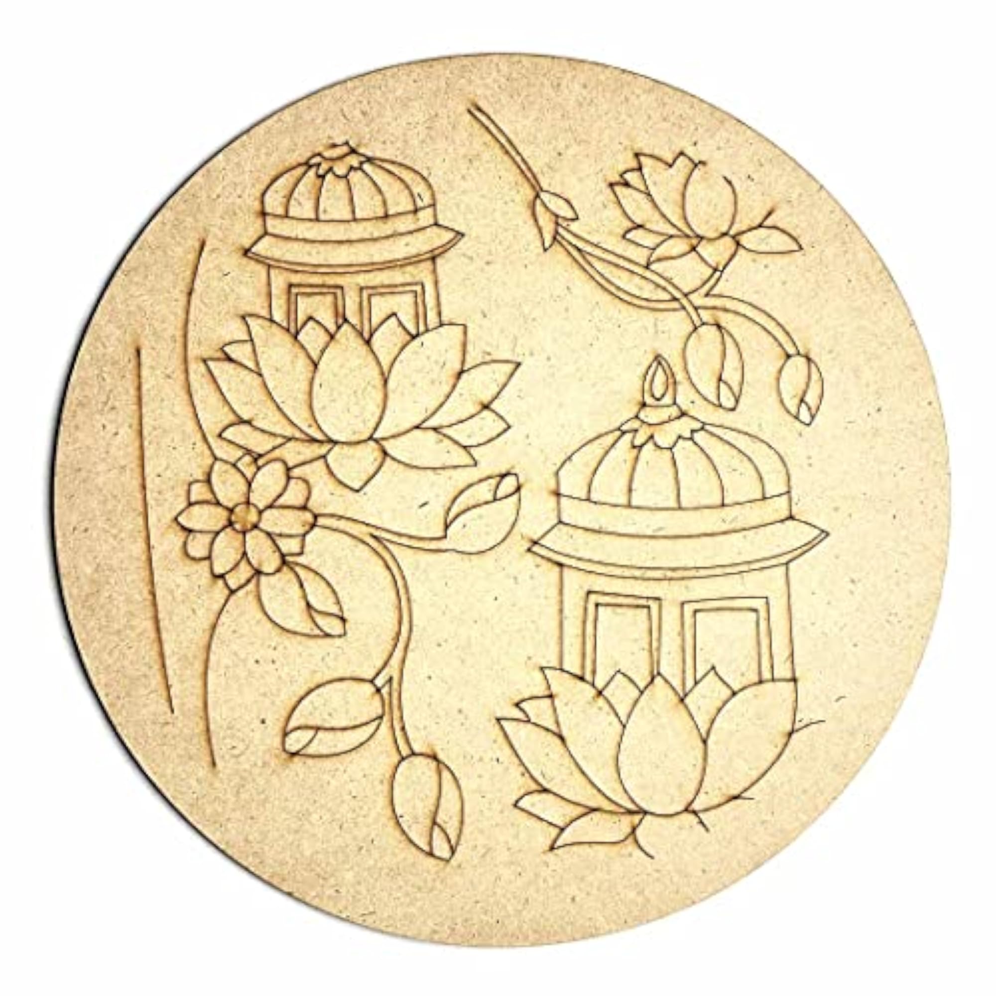 MDF Temple with Lotus Engraved Design Wall Plate Set