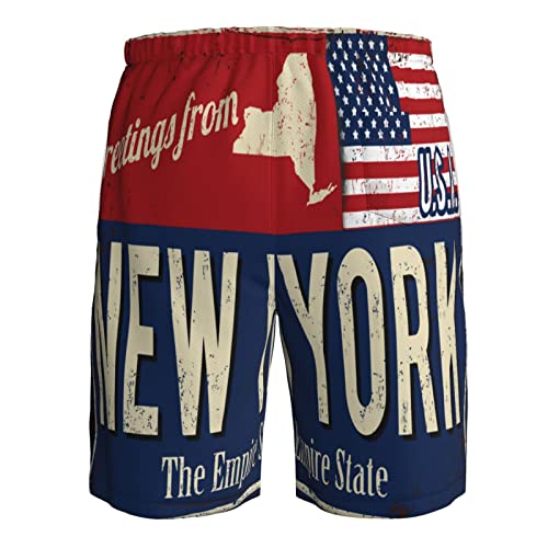 New York USA State Flag map red Blue Mens Swim Trunks Beach Shorts Summer Sports Running Bathing Suits3