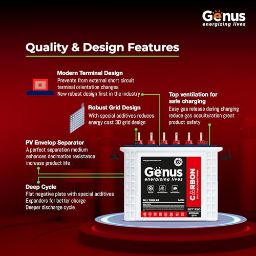 Image of Genus GCT230 200 Ah Hi-Tech Tall Tubular Inverter Battery with 48 Months Long Warranty for Home & Office