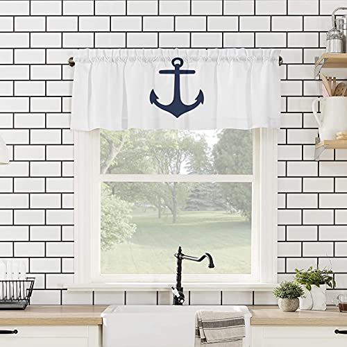 Windows Valances Curtain Nautical Anchor Kitchen Valances Rod Pocket Navy Blue And White Window Curtain Treatment Short Topper Curtains For Kitchen Bedroom Living Room 1 Panel, 54 X 18 Inch #TOP3