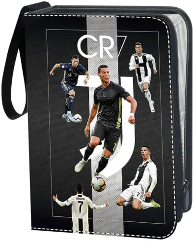 Fußball Karten Sammelalbum mit Reißverschluss und 55 Herausnehmbaren Hüllen, 4 Taschen Fussball Sammelkarten Album für 440 Karten, 3 Ringe Karten Mappe Binder