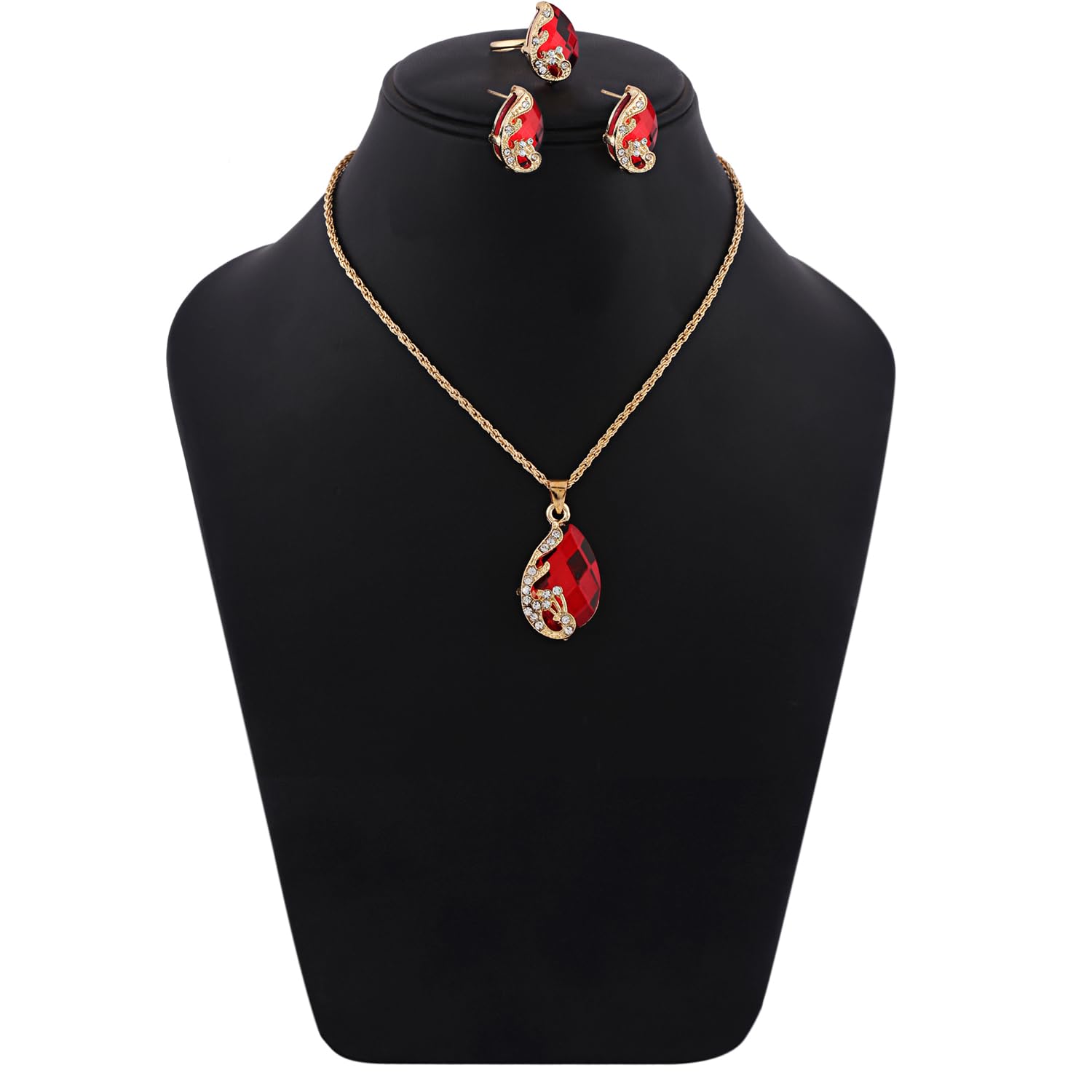 Stylish Crystal Ring Earrings Necklace Set