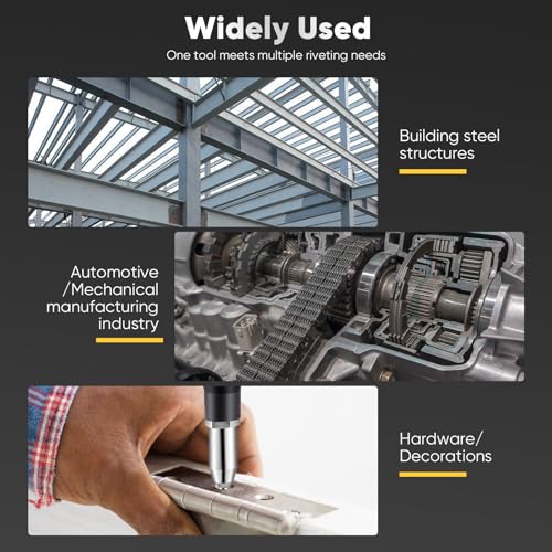 Cordless Rivet Gun Compatible with Dewalt 20V Battery, 3/16" 5/32" 1/8" Brushless Rivet Gun with LED Light, Adjustable Speeds & 20 Rivets, Portable Automatic Rivet Nut Gun Kit (Batteries not Included) - Image 8