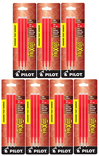 Pilot Gel Ink Refills for FriXion Erasable Gel Ink Pen, Fine Point, Red Ink, 7 Pack, 21 Refills Total
