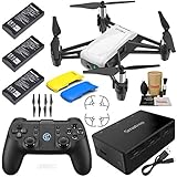 Tello Drone Quadcopter Executive Plus Combo with 3 Batteries, GameSir Remote Controller, Portable Charging Station, Yellow & Blue Snap-On Covers and More