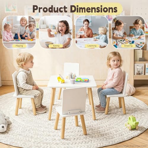 Image of Kids Table and Chairs Set, 5 Pieces Toddler Table and Chair Set, Kids' Table & 4 Chair Sets, Kid Play Table for Daycare, Classroom, Home (White)