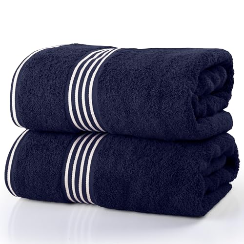 Lavish Home Bath Towels - 2PC 500GSM 100% Cotton Towel Set - 35x70in Extra Large Quick Drying Bath Towels - Absorbent Bath Sheets for Bathroom (Navy)