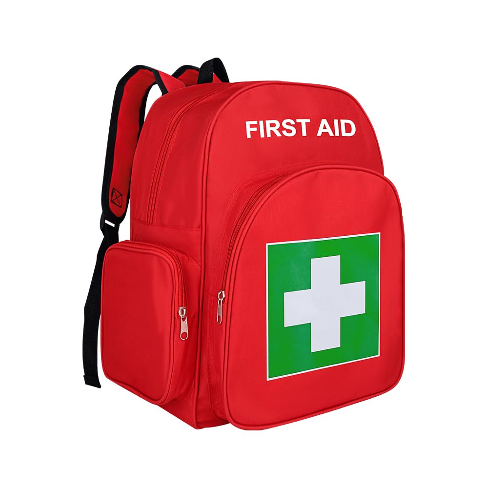 Red Emergency Bag First Aid Backpack Empty Medical First Aid Bag Treatment First Responder Trauma Bags for Camping Cycling Outings Daycare