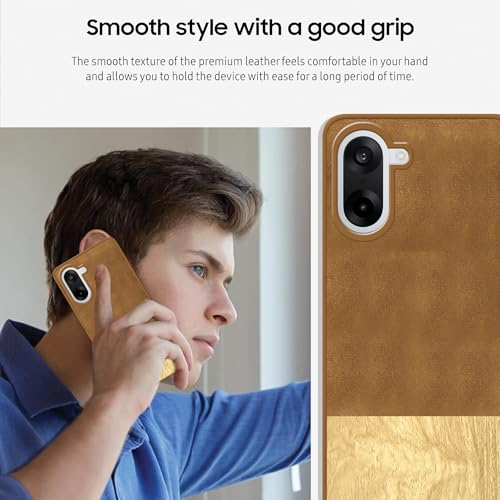 Image of amazon basics Luxury Leather and Wooden Texture OnePlus Nord CE5 5G Back Cover Case | Baby Skin Feel Full Camera Protection Case | Raised Edges | Side Soft TPU (Brown)
