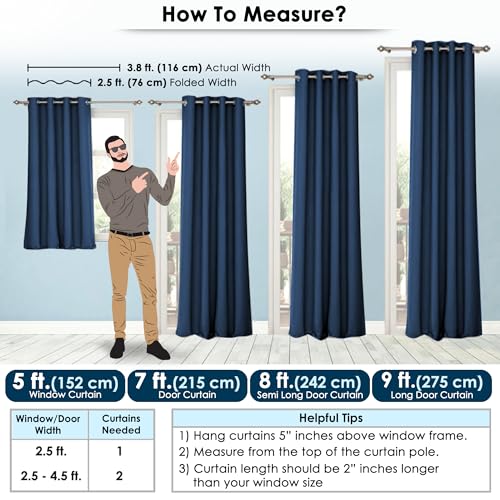 Image of 100% Thermal Door Curtains 7 Feet 2 Piece, Bluish Grey | Embossed Panels Light Block Thermal Insulated & Noise Reducing Room Darkening Curtains (Bluish Grey, 84 Inch)