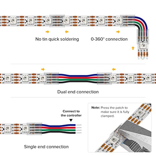 BTF-LIGHTING SMD 4pin 10mm Connector kit 12pcs Transparent Connector 4pcs 15cm Long 22AWG Extension Cable Wire to Board for gapless Soldering and 4pin LED Light Corner Connection - Image 2