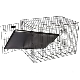 RAC Dog Puppy Cage Folding 2 Door Crate with Plastic Tray Large 36-inch Black (Large)