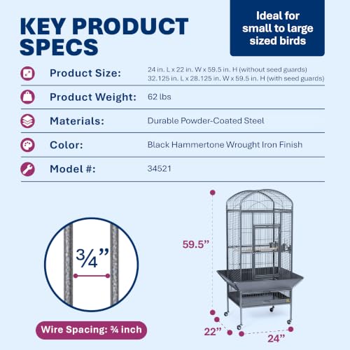 Image of Prevue Pet Products Dometop Bird Cage - Large, Black Hammertone