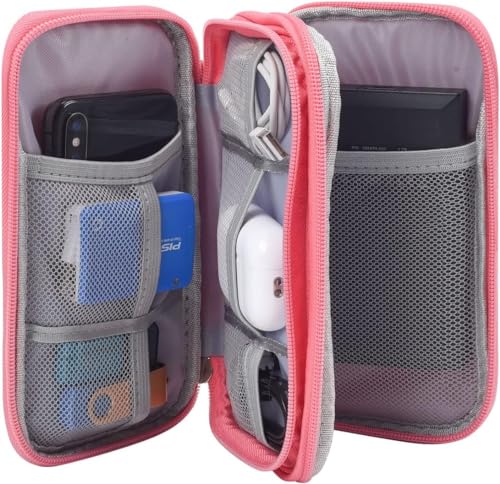 sansheng Electronics Accessories Organizer Pouch Bag, 2 Pack Travel Universal Organizer for Cable, Charger, Phone, SD Card, Business Travel Gadget Bag With Zipper (Pink and Black)