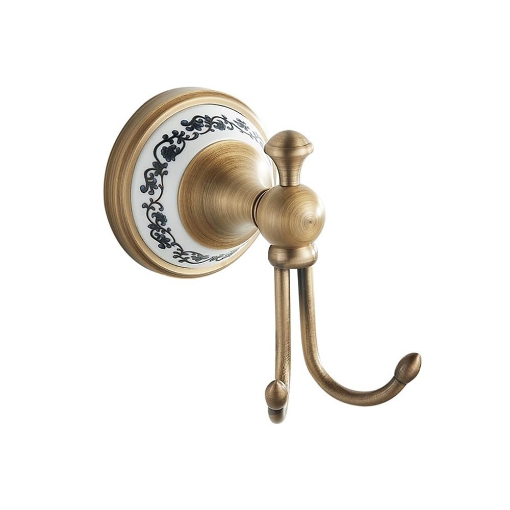 HAOXUELI Bathroom Wall Mount Double Hook Vintage Antique Brass Gold Hanger for Hanging Robe Towel Longhorn Decorative Home Accessories(3100)