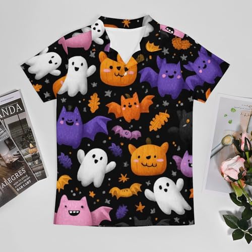 Boys' Classic Polo Shirts Short Sleeve Moisture-Wicking Golf & Tennis Shirts for Youth Teens Halloween Cartoon Ghost3