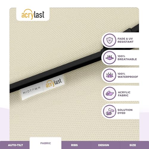 Image of Midtown Umbrellas - The Lean 8 Ft Patio Umbrella with 10-Year-No-Fade Acrylast Acrylic Fabric, Auto-Tilt and 8 Reinforced Ribs for Deck, Pool, Garden, Hotel & Cafes - Canvas Cream Canopy, Black Pole