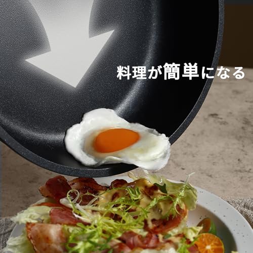 CAROTE フライパン セット 11点 IH・ガス火対応 PFOAなどの有害物質不使用 プロ仕様 六層構造 軽量 長持ち 取っ手のとれる チタンコート スルスルすべる くっつきにくい 鍋セット お手入れが簡単 オーブン対応 新生活応援 一年保証 黒 ヒートエコー(HeatEcho)シリーズ の商品画像 2