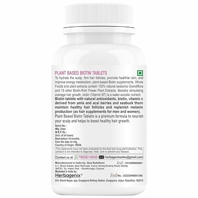 Image of Biotin Tablets For Hair Growth With Natural Vitamins and Plant Extracts - Hair Supplement For Women and Men To Support Regrowth And Control Hairfall (2, 120)