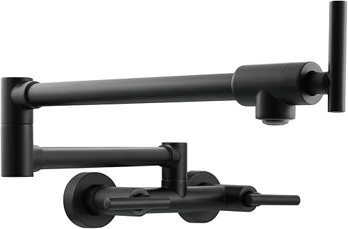 Tecmolog Grifo de llenado de olla montado en la pared negro grifo de agua caliente y fría de latón para fregadero de cocina 2 agujeros, BB1242