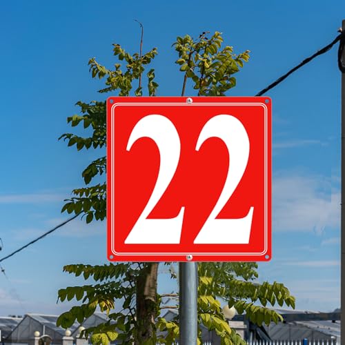 Image of Premium Aluminum Number Signs 22, Metal 12 inch X 12 inch Red Numbered Signs Outdoor for Parking Lots, Floor, Dock, Court, Aisle, Field, High Visibility, No Fade, Weather-resistant
