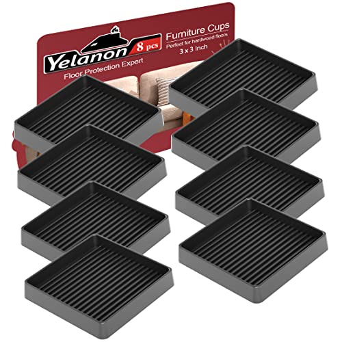 Yelanon Non Slip Furniture Pads for Hardwood Floors -8 Pcs 3 Furniture Coasters Cups Anti Skid Furniture Grippers Rubber Feet Floor Protectors for Furniture Bed Couch Stoppers Black