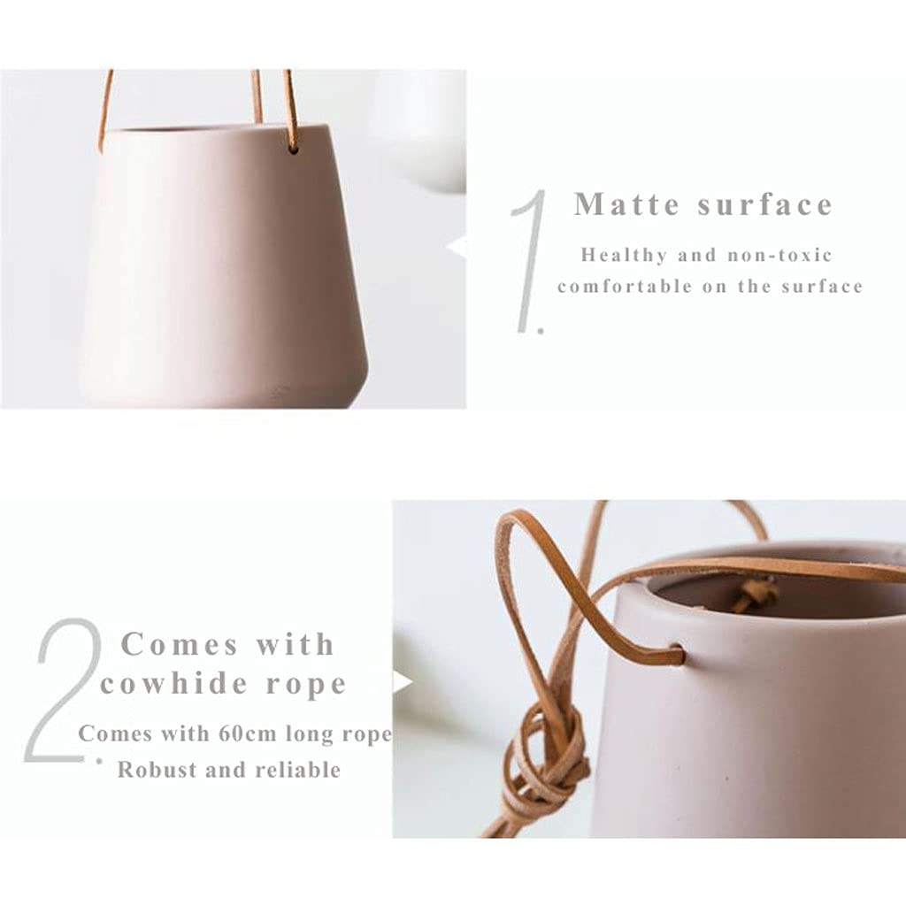 SISWIM Wiszące donice Ceramiczne Wiszące Donice Wewnątrz Nowoczesny uchwyt na rośliny z wieszakiem na liny do wnętrz Sukulenty Zioła Kaktus Małe rośliny Wystrój Domu Wiszący kosz na rośliny (kolor: różowy)