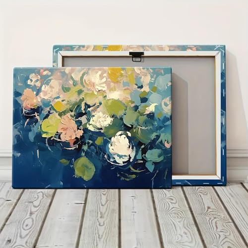 Impression sur toile florale abstraite bleue grand format 90x145 - 2