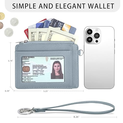 Image of SEAVILIA Small Wallet for Women Slim Wristlet Keychain Wallets RFID Credit Card Holder With Zipper Pocket, ID Window, Cros Blue, Minimalist