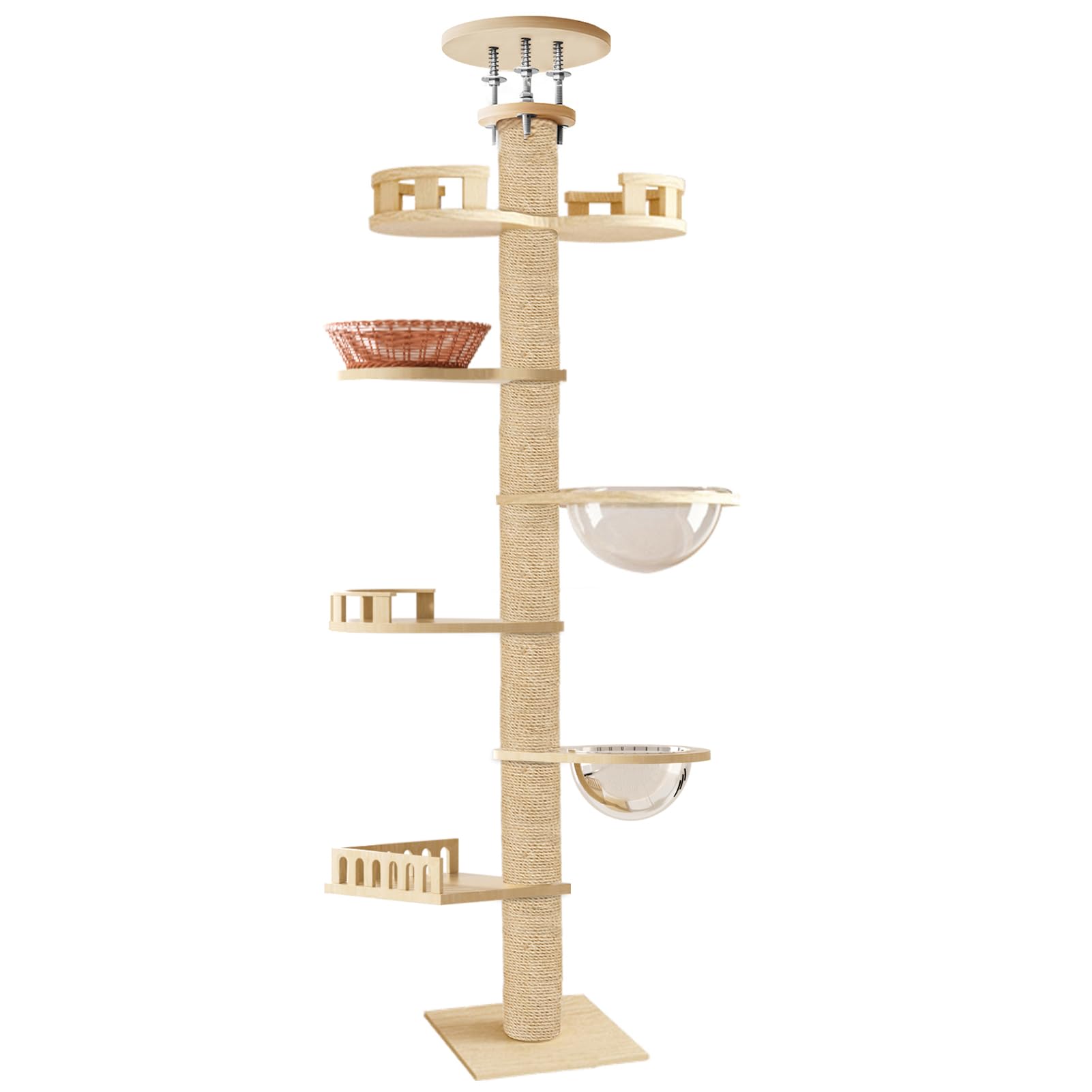 Kratzbaum Deckenhoch 295-315 cm, Höhenverstellbarer Katzenbaum, Großer Kratzbaum für Hauskatzen, Mehrere Etagen, Plattformen, Beobachtungsturm, Kratzenbaum, Katzenzubehör für Katzen (1 Satz)