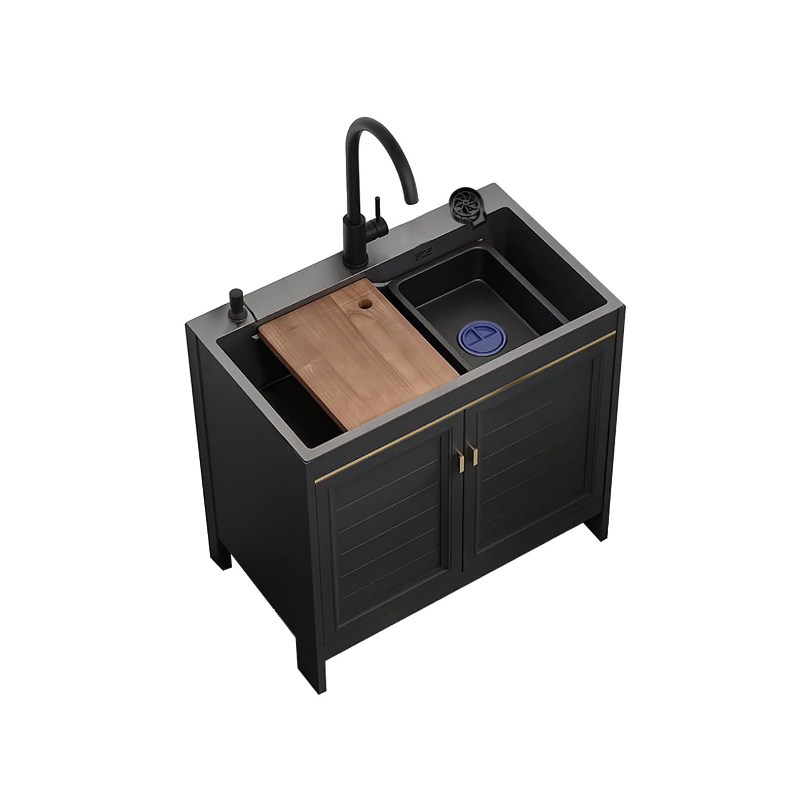 HCZKIUJY Freestanding Sink Commercial,Black Kitchen Sink Cabinet,Glass Rinser for Kitchen Sink,Commercial/Industrial Sink,Prep & Utility Washing H+ Basin for Laundry