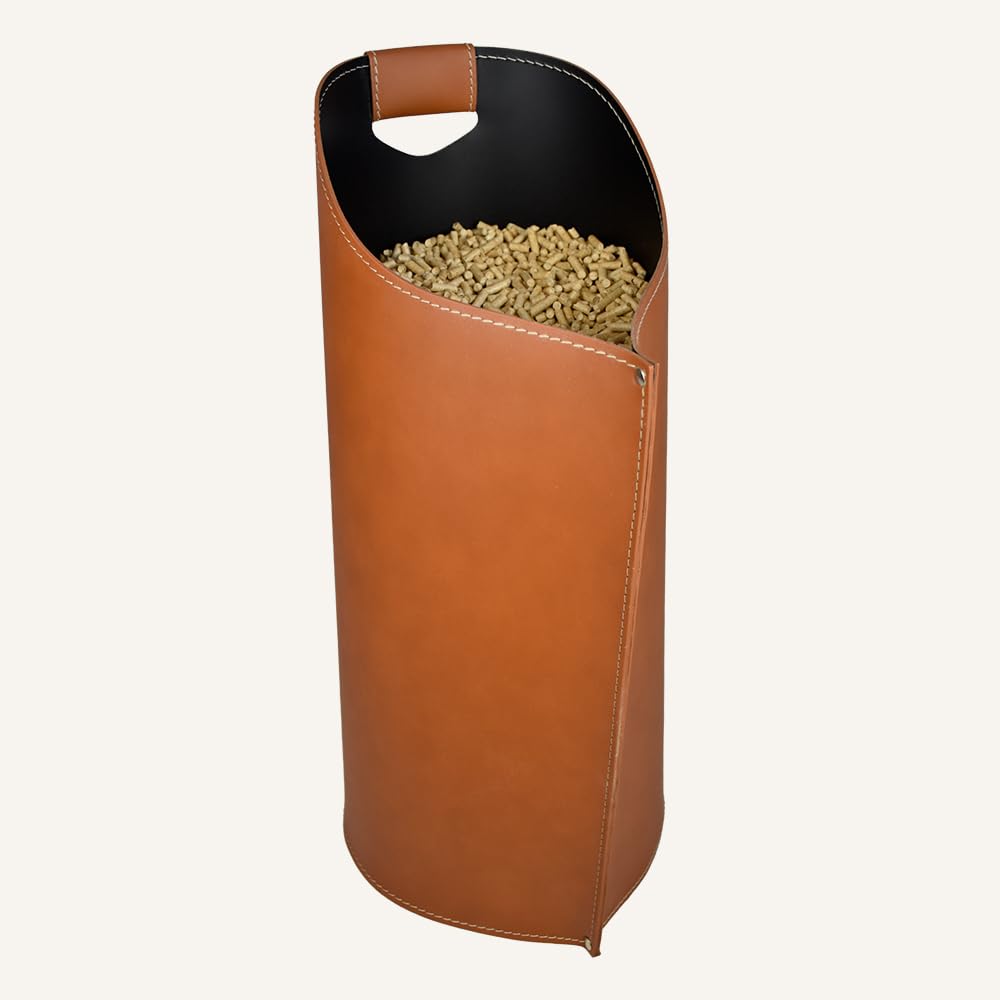 LIMAC Design SAPEL, Borsa moderna Porta Pellet in Cuoio, Contenitore pellet per Stufa, Originale Sacca porta-pellet per caminetto, prodotto in Italia. Marrone