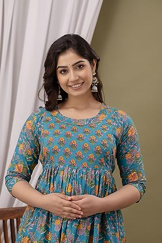 Image of Maternity Feeding Kurti for Women | Cotton Blend Anarkali Dress with Nursing Zip for Pre & Post Pregnancy