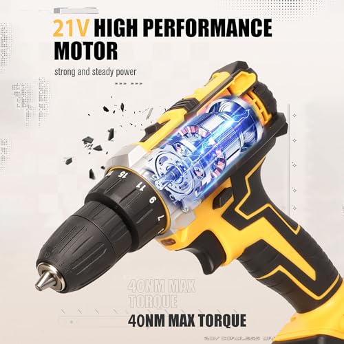 Image of STARQ 21V Li-ion Dual Speed Keyless Chuck Drill|Cordless Drill Driver|Screwdriver with 2 Batteries,LED Torch Variable Speed and Torque Setting (18+1). (With Batteries) (21v-drill kit),Multicolour