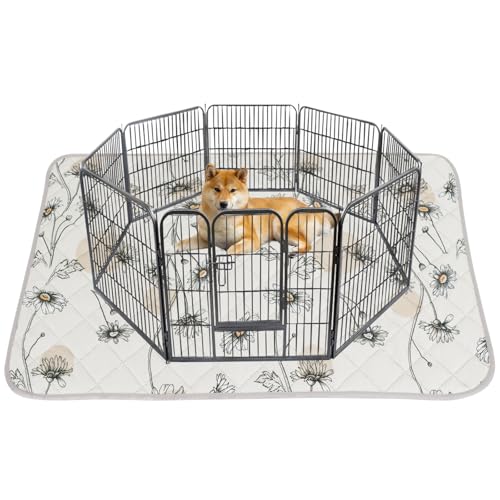 Image of IEUUMLER Washable Pee Pads for Dogs, 1 Pack Non-Slip & Waterproof Pack Whelping Pad, Reusable Washable Puppy Potty Training Pad with Fast Absorbent for Playpen EU007 (Beige Daisy, 48 inchX48 inch-1pcs)
