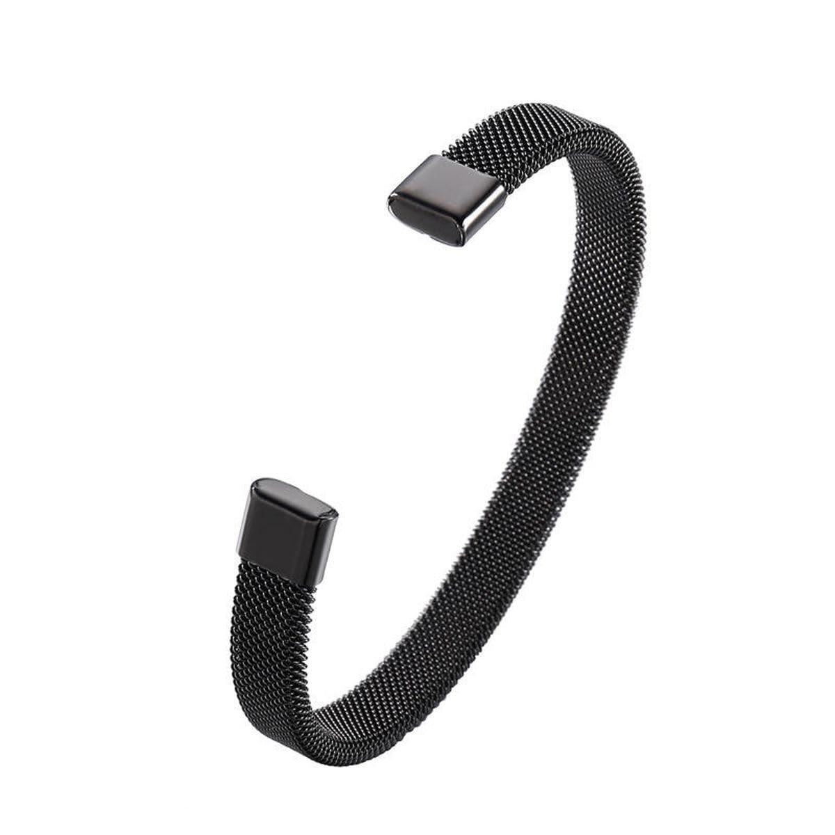 ZIVOM® Slim Mesh Black Rhodium 316L Surgical Stainless Steel Free Size Cuff Kada Bangle Bracelet for Men