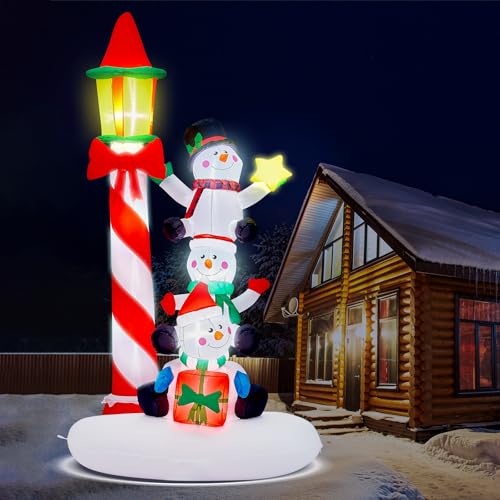 Image of 7ft Christmas Inflatable Snowman & Streetlamp with Built-in LED Lights, Indoor Outdoor Blow Up Yard Decoration for Xmas Party, Home, Outside Lawn Holiday Decor