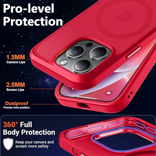 Image of MOCCA Magnetic Shockproof for iPhone 14 Pro Case,Red | 13ft Drop Tested | Compatible with MagSafe | Anti-Slip Matte Finish | Raised Camera & Screen Lip | Ultra-Slim Design