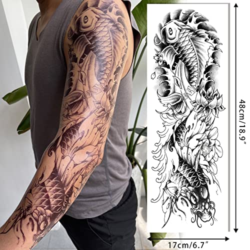 Aresvns Japanese Sleeve Tattoos For Men And Women 20 Sheets, Full Arm Temporary Tattoos For Adults, Waterproof Large Koi Fake Tattoos #TOP3