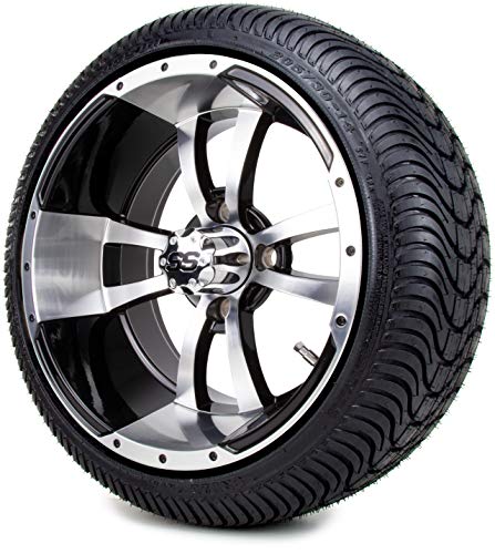 14" Storm Trooper Machined & Black Golf Cart Wheels and Low Profile Tires