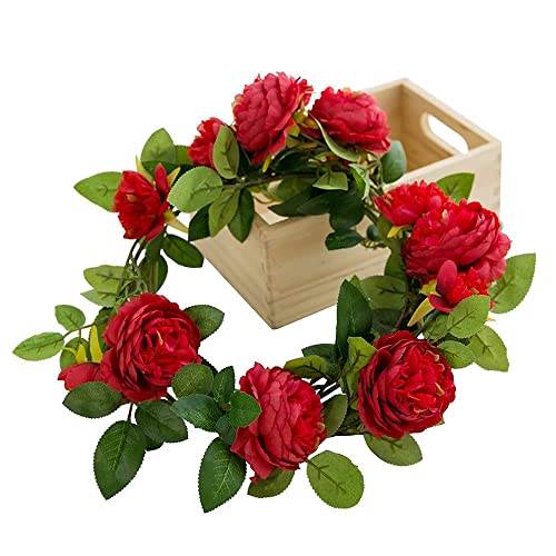 Eternal Blossom Fake Peony Wreath 1.8M Artificial Rose Vine For Front Door Garden Party Decoration Vine Wedding Home Decor (Red) #TOP16