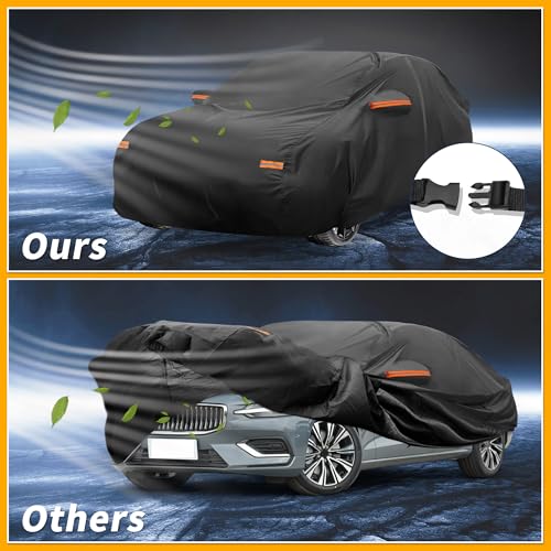 Image of Car Cover Waterproof All Weather Sun Rain Protection Full Exterior Cover for Volvo S60 Sedan 190T-PU Black with Left Side Zippers