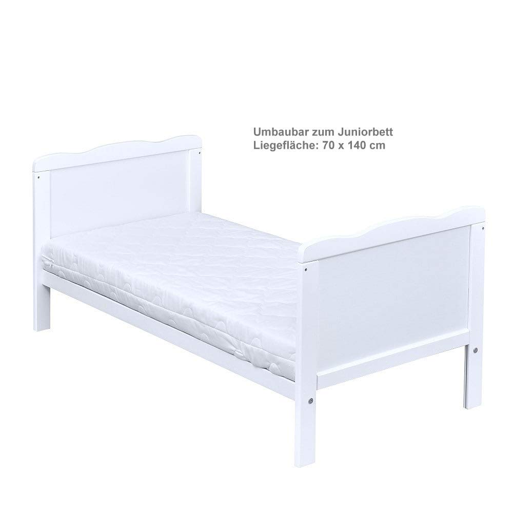 Generisch Baby Delux Babybett Komplett Set 9-TLG Kinderbett umbaubar zum Juniorbett 70x140 Matratze Jack Bettset Chiffonhimmel (Prince Stars)