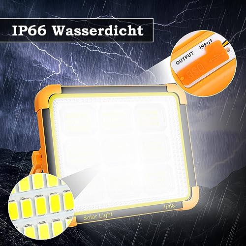 KOLLNIX 100W LED Strahler Akku - Tragbarer LED Arbeitschleucte Baustrahler Akku - Wiederaufladbarer Strahler Solar Power Bank für Camping, Werkstatt, Outdoor, Garage, Keller, Notfall