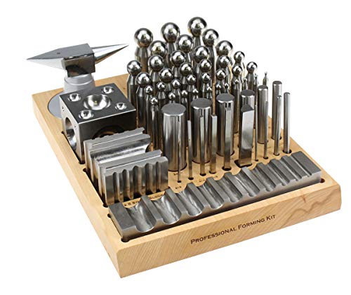 BENCH WIZARD 57 Pc Premium Dapping & Forming Set | Hardened Steel Construction | Includes 52 Punches, 1 Swage Block, 1 Dapping Plate, 1 Anvil & Wooden Stand | Designed for Pro Jewelers & Metalsmiths